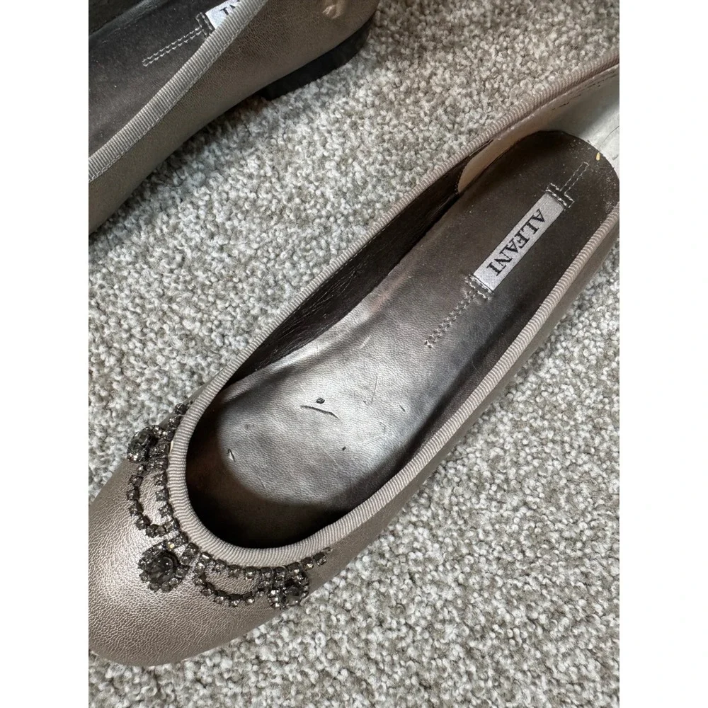 Alfani Aurora Womens Metallic Pewter Leather Upper Balletcore Flats Size 9.5M